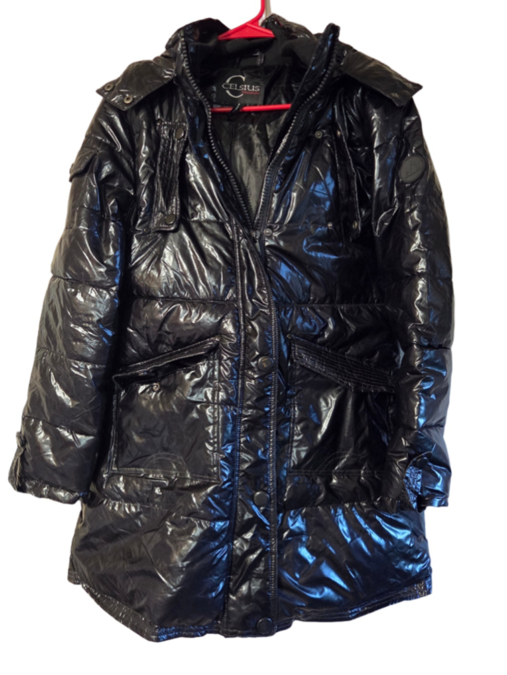 Women's Celsius Black Puffer Jacket with Faux Fur Hood, Size L